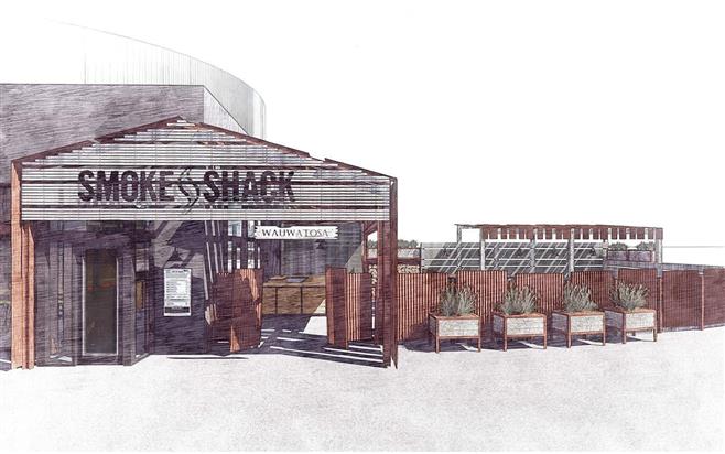 A rendering shows the planned design for the Smoke Shack, which is one of three restaurants that will join the Mayfair Collection.