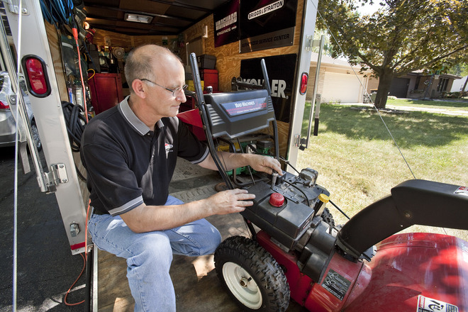 Larry Matuszewski, owner of Integrity Small Engine Repair, a mobile engine repair business in Wauwatosa.