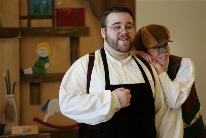 Aaron Short as Geppetto (left) and Erin Gonzalez as Pinocchio perform the Florentine Opera’s production of “Pinocchio” at the Wauwatosa Civic Center on Saturday.