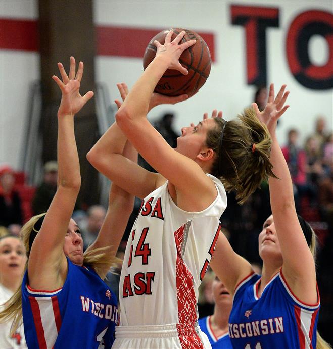 Wauwatosa East senior guard Katie Salmon scored 20 points in her final game on Friday against Wisco, a 41-34 loss.