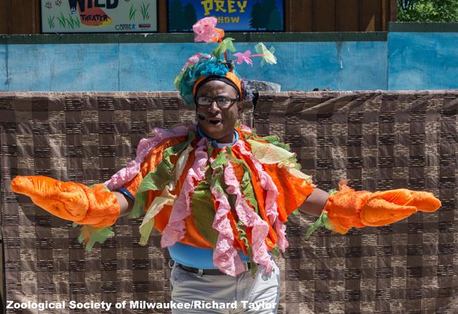 James Carrington plays a "decorator" crab in the Kohl's Wild Theater play "Dr. McGhee Learns About the Sea" at the Milwaukee County Zoo. The play focuses on the health of marine life and how we can all help our world's oceans.