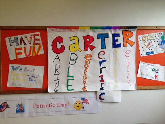 Students covered the bulletin boards at McKinley Elementary School with notes to their departing principal, Mark Carter.