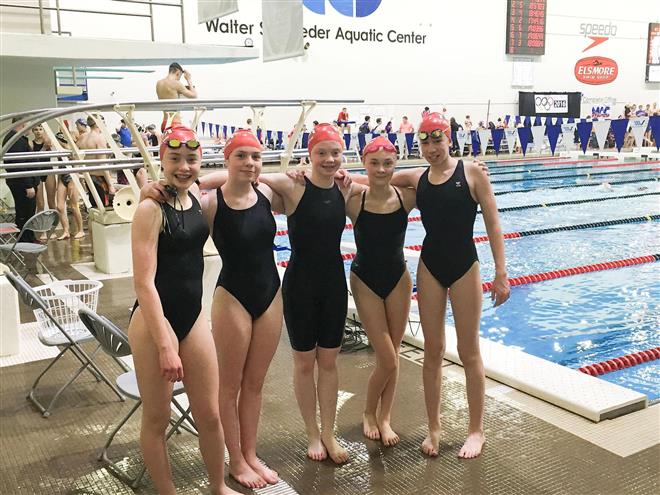 The Tosa Swordfish relays competed at the state meet last weekend. Members are (from left to right) Ellie Cady, Lauren Cortright, Bridget Thuli, Emma Karras, Anne Marie Tuffnell.