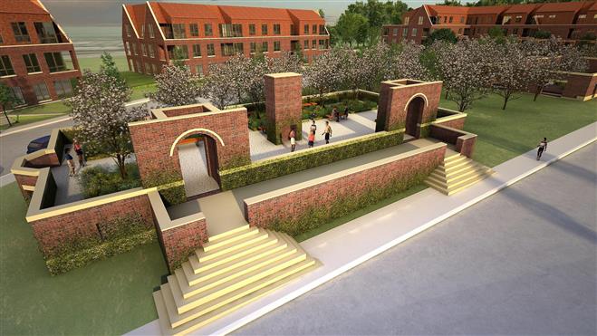 The Eschweiler dormitory and dairy buildings will be converted into walled gardens in the coming weeks. The garden walls will be between 6 and 10 feet tall and will include a seating area.