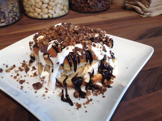 Indulgence Chocolatiers in East Tosa will introduce a new treat known as the "Cranky Sammie" on weekends, beginning April 30. The treat combines ingredients from Cranky Al's, Purple Door ice cream and Indulgence Chocolatiers.