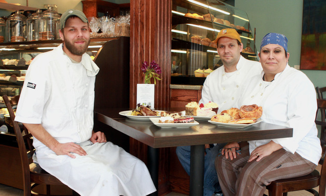 Executive Chef Jeff Powell (left) joins Cafe Perrin co-owners Joe Schulte and Perrin Luna at a table in the Vliet Street establishment.