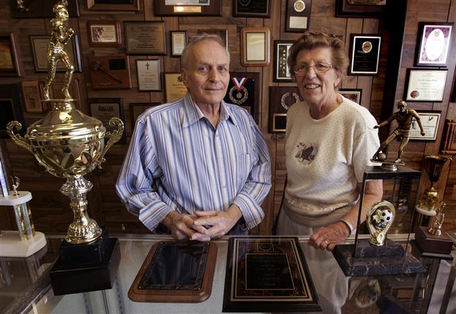 Russ and Susan Kowalski, proprietors of Kowalski Bros., a purveyor of trophys and a bowling outfitter.