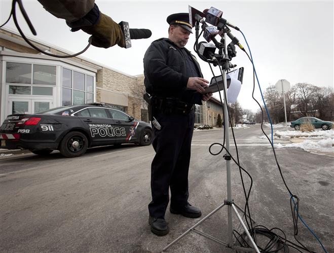 City of Wauwatosa Police Department Lt.Gerald Witkowski addresses the media outside City Hall on Monday.