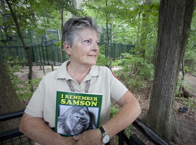 Zoo Pride volunteer and “I Remember Sampson” author Darlene Winter sits outside the Milwaukee County Zoo’s primate house.