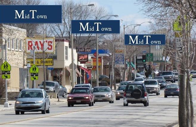 A mock-up gives an idea of what North Avenue might look like with “Mid Town” banners, which have not yet been designed or decided on. Image submitted by Alderman Jeff Roznowski. 