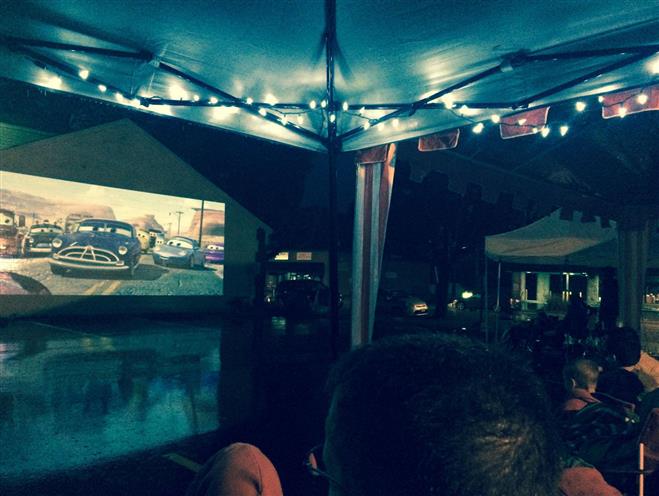 Despite the rain, approximately 50 people showed up to watch an outdoor film July 16 in the parking lot at 8651 W. North Ave. The movie was part of Midtown Tosa Week, a week of special promotions and events highlighting the business area.