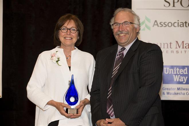 Wauwatosa Mayor Kathy Ehley, left, poses with Editor of the Milwaukee Business Journal Mark Kass. Ehley was received a 2016 Women of Influence Award from the weekly business newspaper.